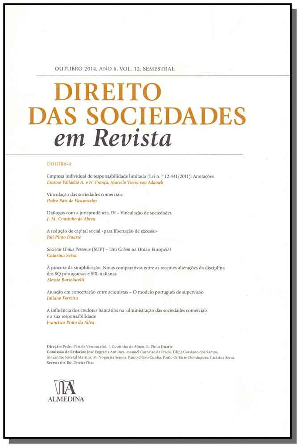 Capa do livro Direito das Sociedades em Revista - Ano 06 - Vol. 12, de Vasconcelos; Abreu; Duarte; Serra
