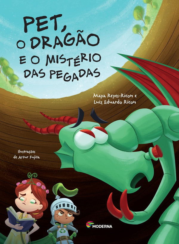 Capa do livro Pet, o Dragao e o Misterio das Pegadas, de Maya Reyes-Ricon