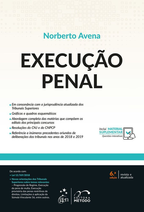 Capa do livro Execução Penal - 06ed/19, de Norberto Avena