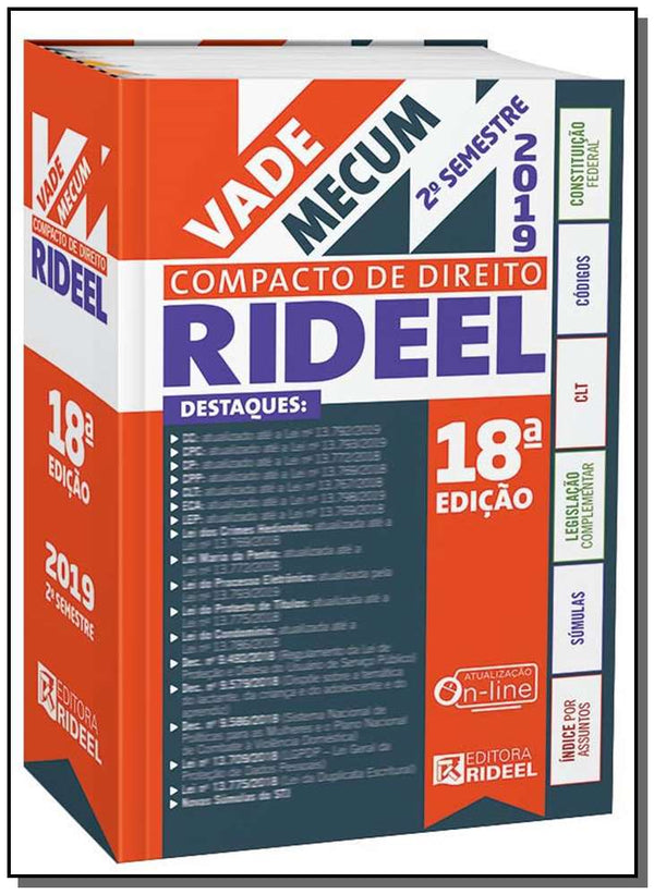 Capa do livro Vade Mecum Compacto de Direito - 18ed/19, de Editora Rideel