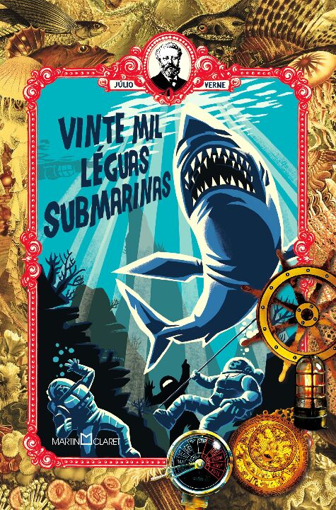 Capa do livro Vinte Mil Léguas Submarinas, de Julio Verne
