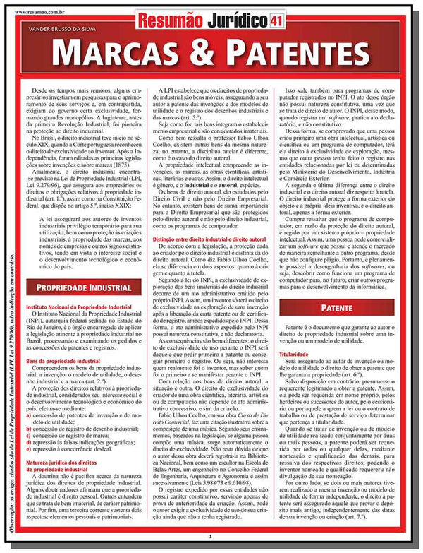 Capa do livro Marcas e Patentes, de Vander Brusso da Silva