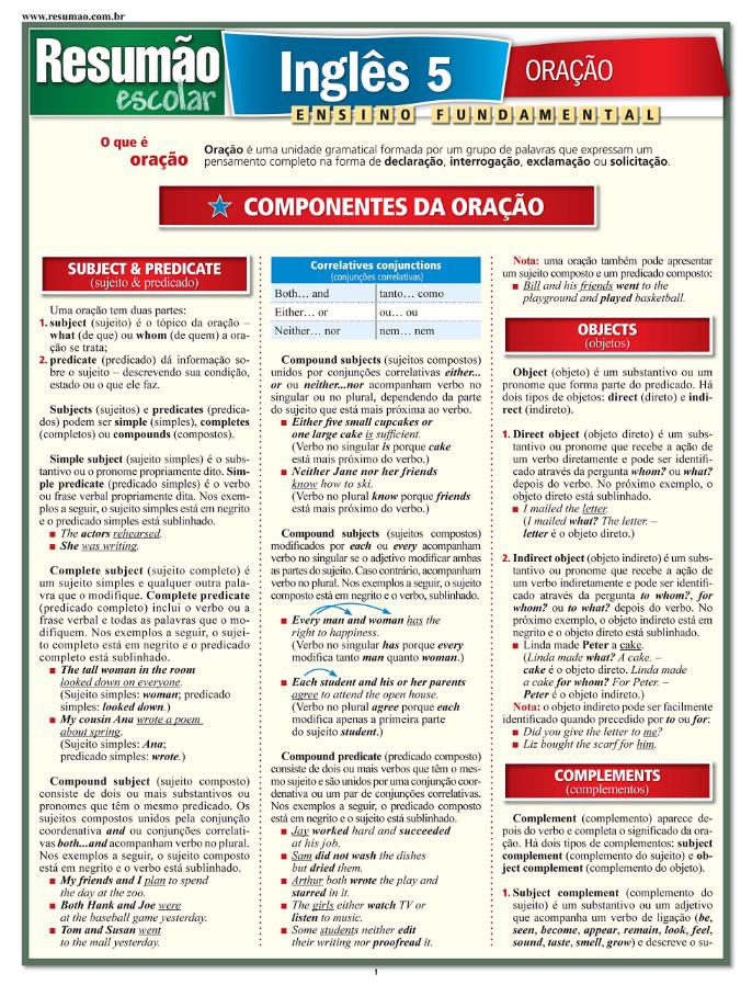 Inglês 5 - Orações