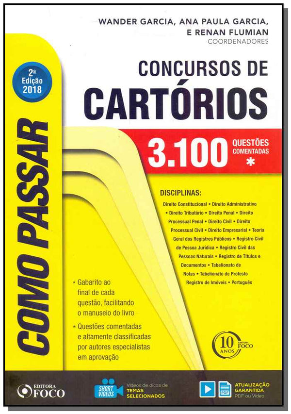 Capa do livro Como Passar em Concursos de Cartórios - 02ed/18, de Wander Garcia, Ana Paula Garcia, Flumi