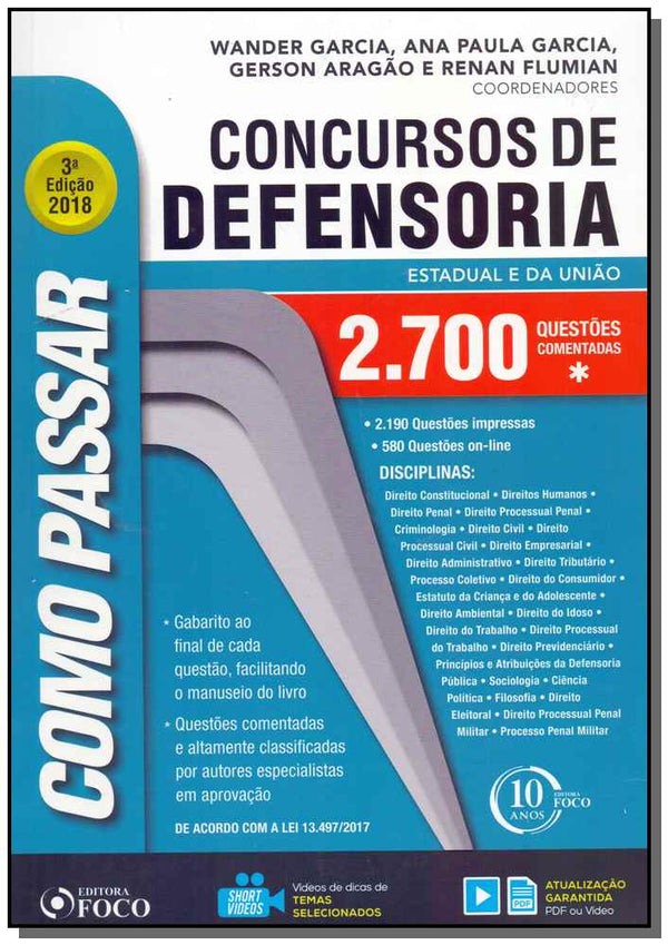 Capa do livro Como Passar em Concursos da Defensoria - 03ed/18, de Garcia; Garcia; Aragao e Flumian