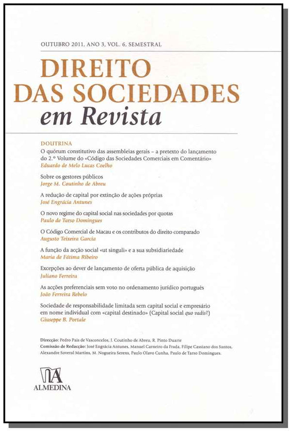 Capa do livro Direito das Sociedades em Revista - Ano 3 - Vol. 06, de Vasconcelos; Abreu; Duarte