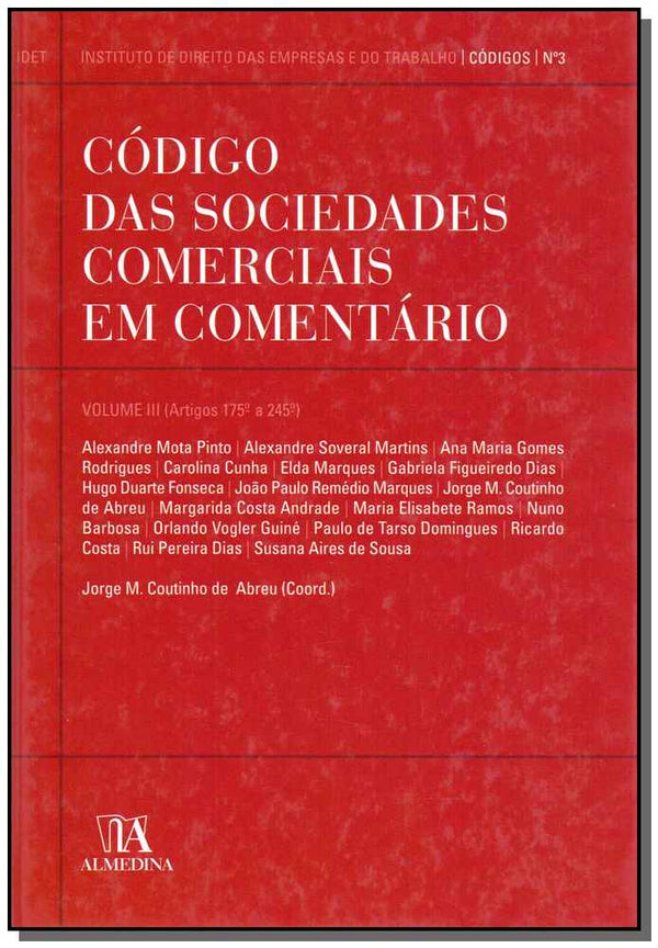 Capa do livro Código das Sociedades Comercias em Comentário - Vol. III, de Pinto; Martins; Rodrigues; Cunha