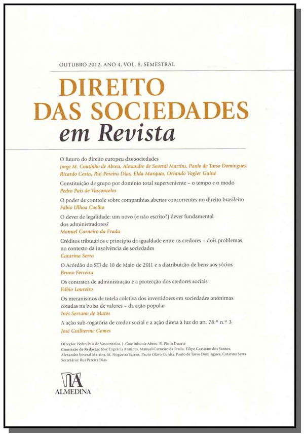 Capa do livro Direito das Sociedades em Revista - Ano 4 - Vol. 08, de Abreu; Martins; Domingues; Costa; Dias